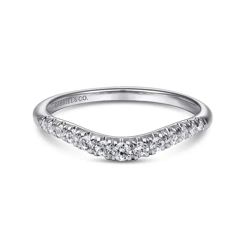 Annecy - Curved 14K White Gold French Pave Diamond Wedding Band - 0.25 ct