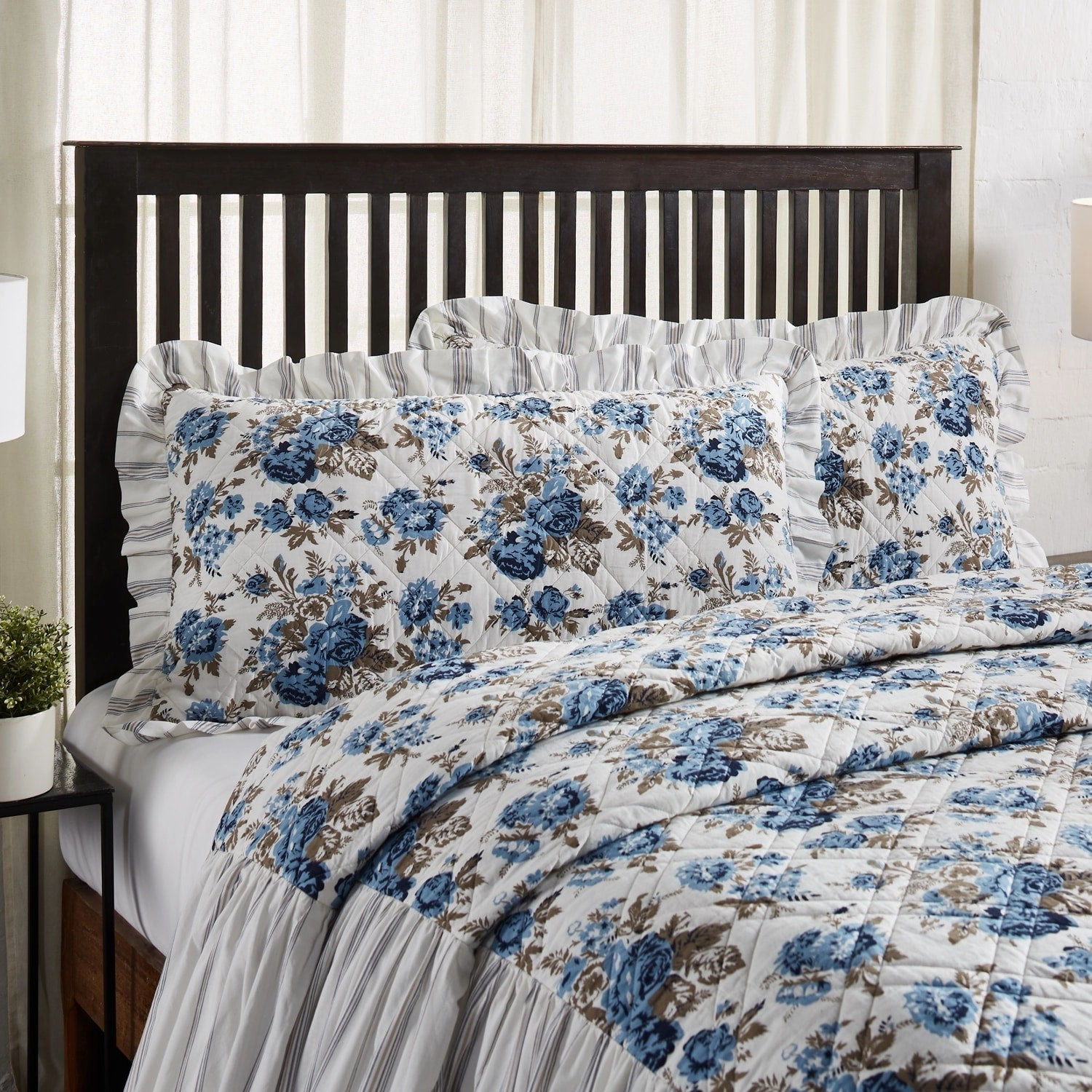 Annie Floral Sham - Blue or Portabella pillowcases,cotton pillow covers,bed linen