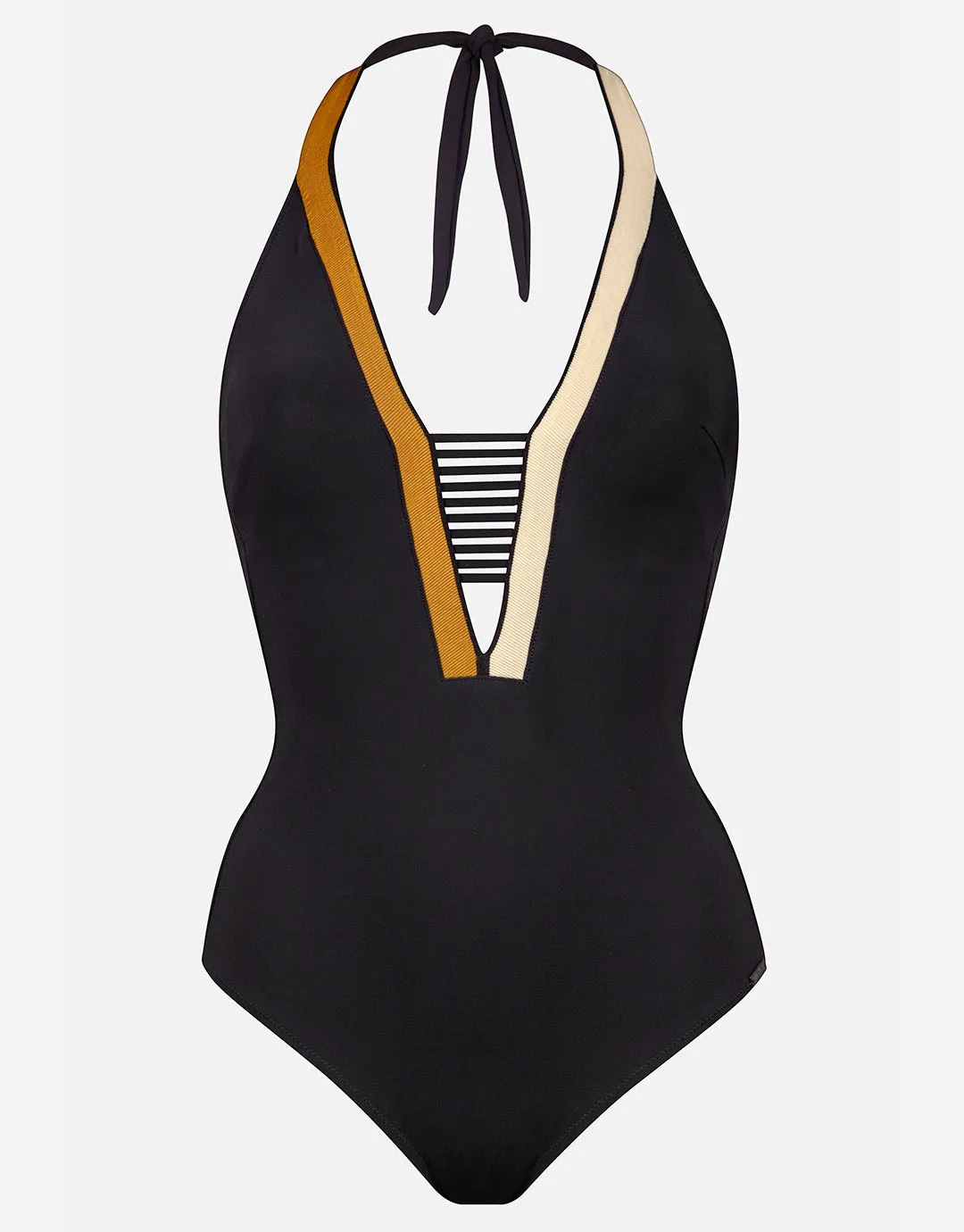 Antagonist Halter Plunge Swimsuit - Black Sand Caramel