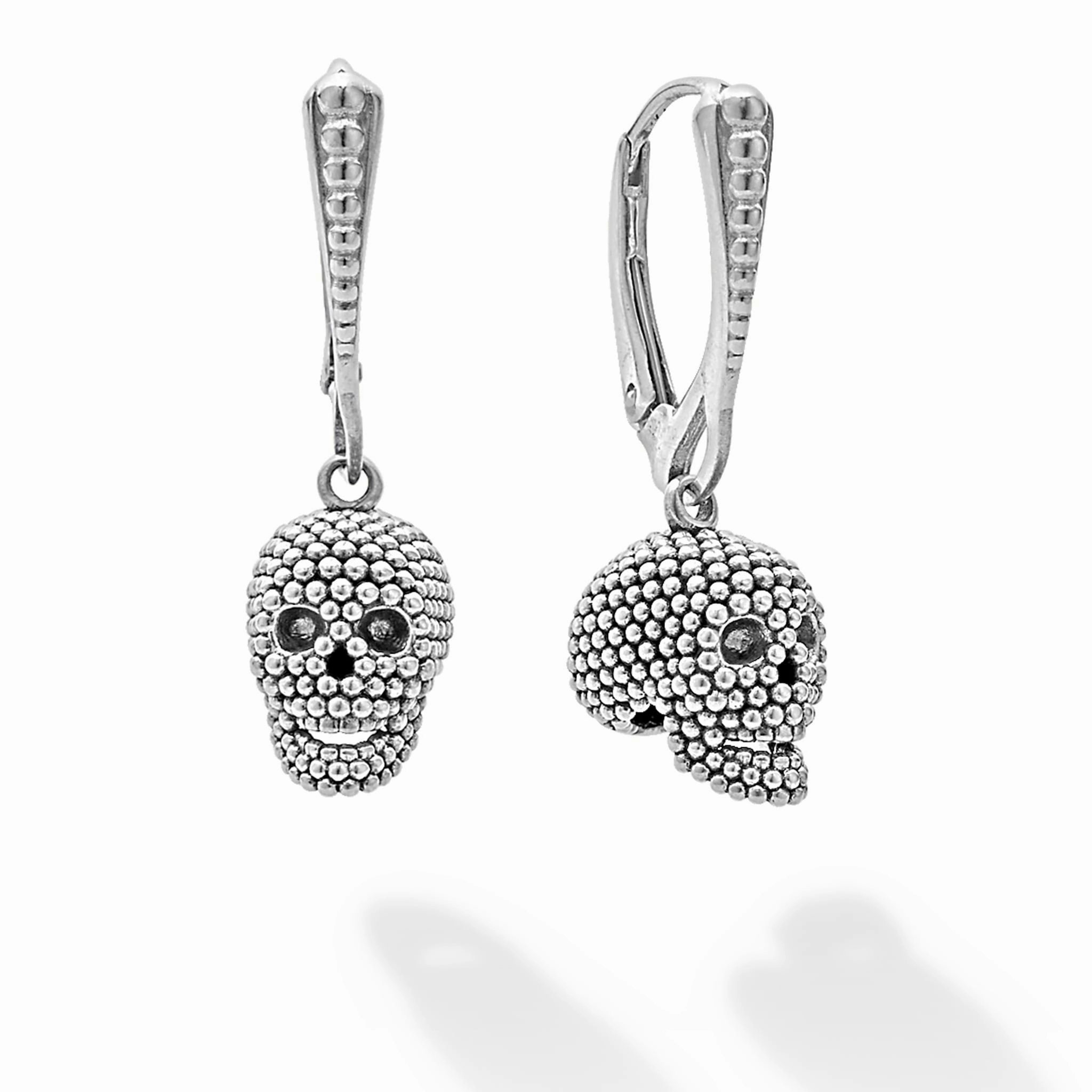 Anthem Caviar Beaded Skull Drop Earrings