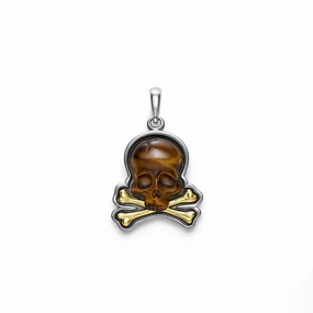 Anthem Two-Tone Tiger Eye Skull and Bones Amulet