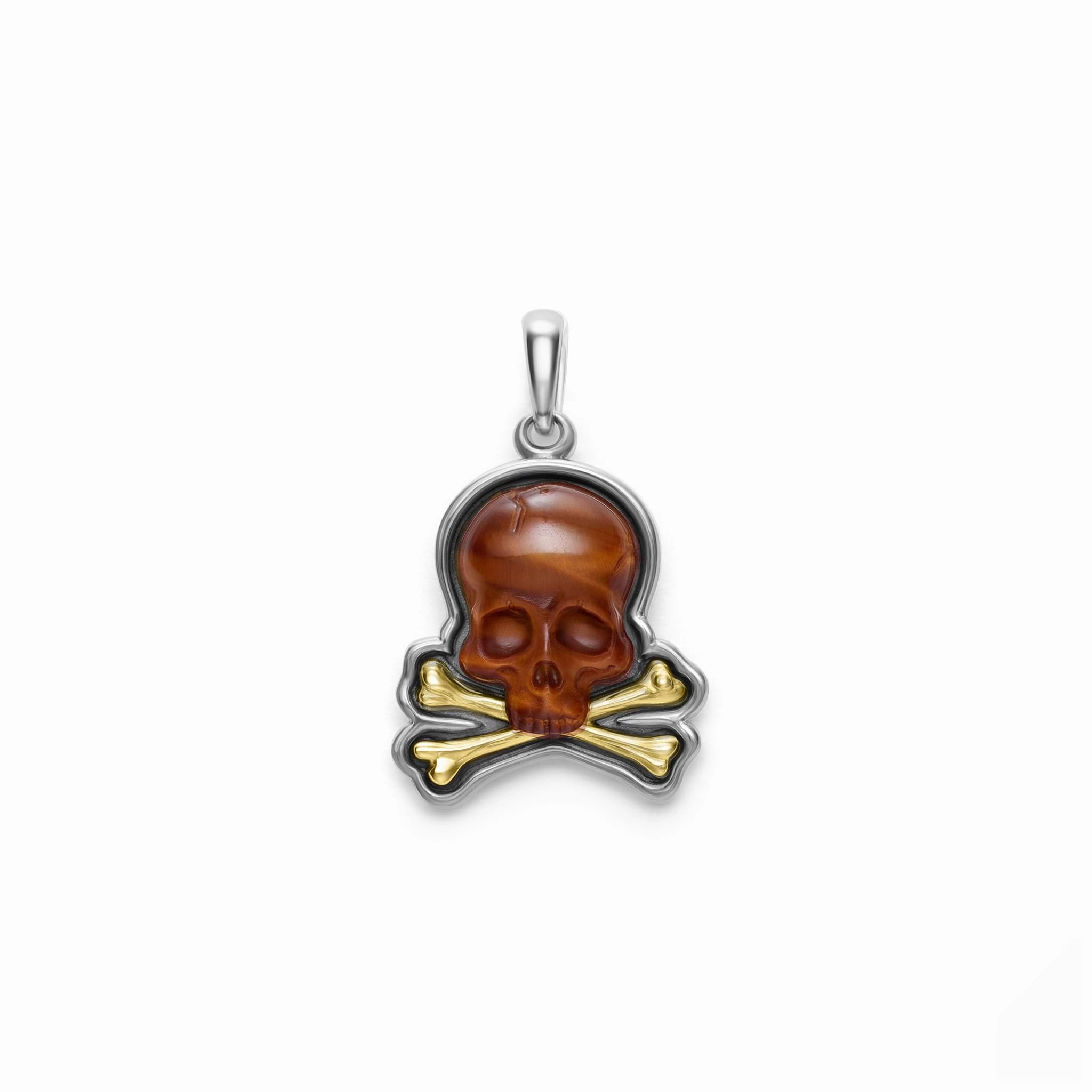 Anthem Two-Tone Tiger Eye Skull and Bones Amulet
