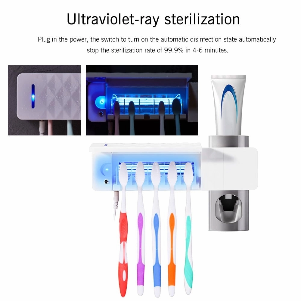 Anti-bacteria UV Automatic Toothbrush Sterilizer by Daily Boutik - White - 8.7" x 5.1" x 2.5"