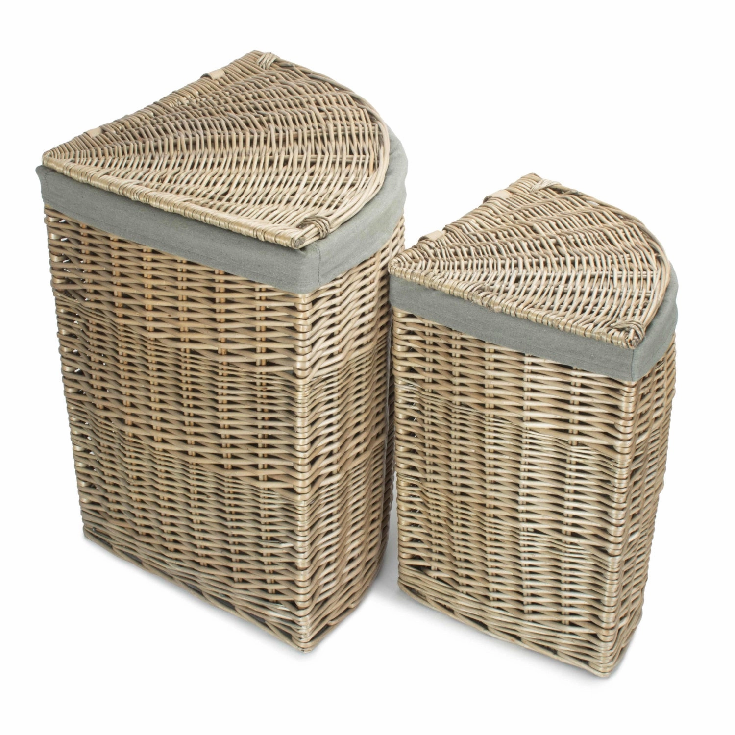 Antique Wash Willow Corner Linen Basket with Grey Sage Lining Set 2 laundry organizer,dirty clothes basket,plastic laundry basket
