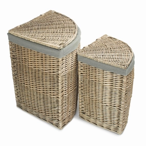 Antique Wash Willow Corner Linen Basket with Grey Sage Lining Set 2 laundry organizer,dirty clothes basket,plastic laundry basket