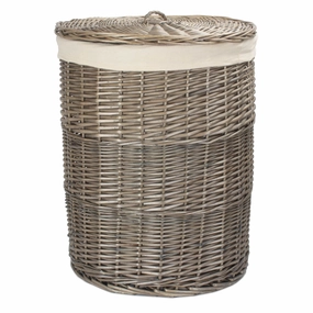 Antique Wash Willow Large Round Linen Basket with White Lining laundry organizer,dirty clothes basket,plastic laundry basket