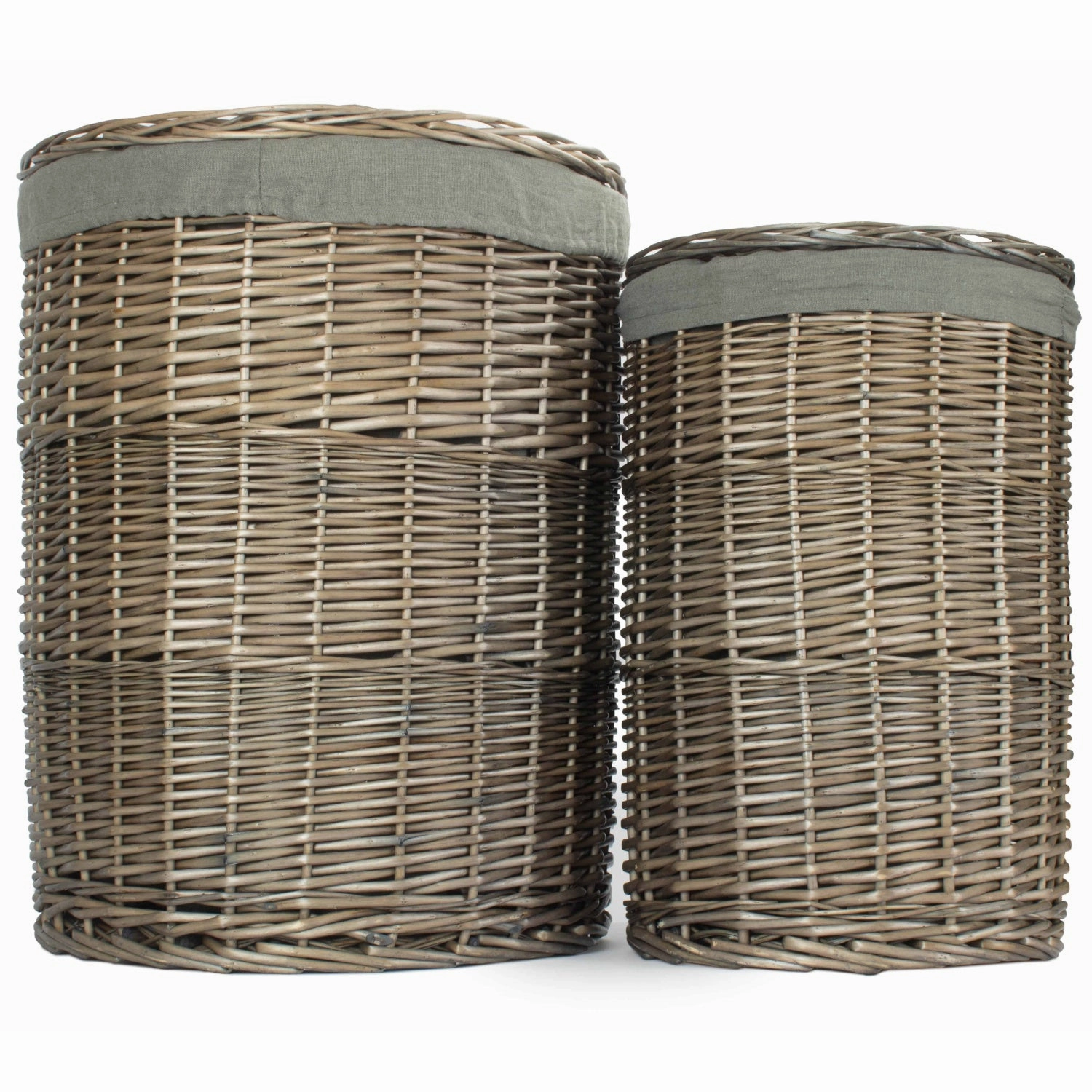 Antique Wash Willow Round Linen Basket with Grey Sage Set 2