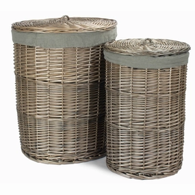Antique Wash Willow Round Linen Basket with Grey Sage Set 2 laundry organizer,dirty clothes basket,plastic laundry basket