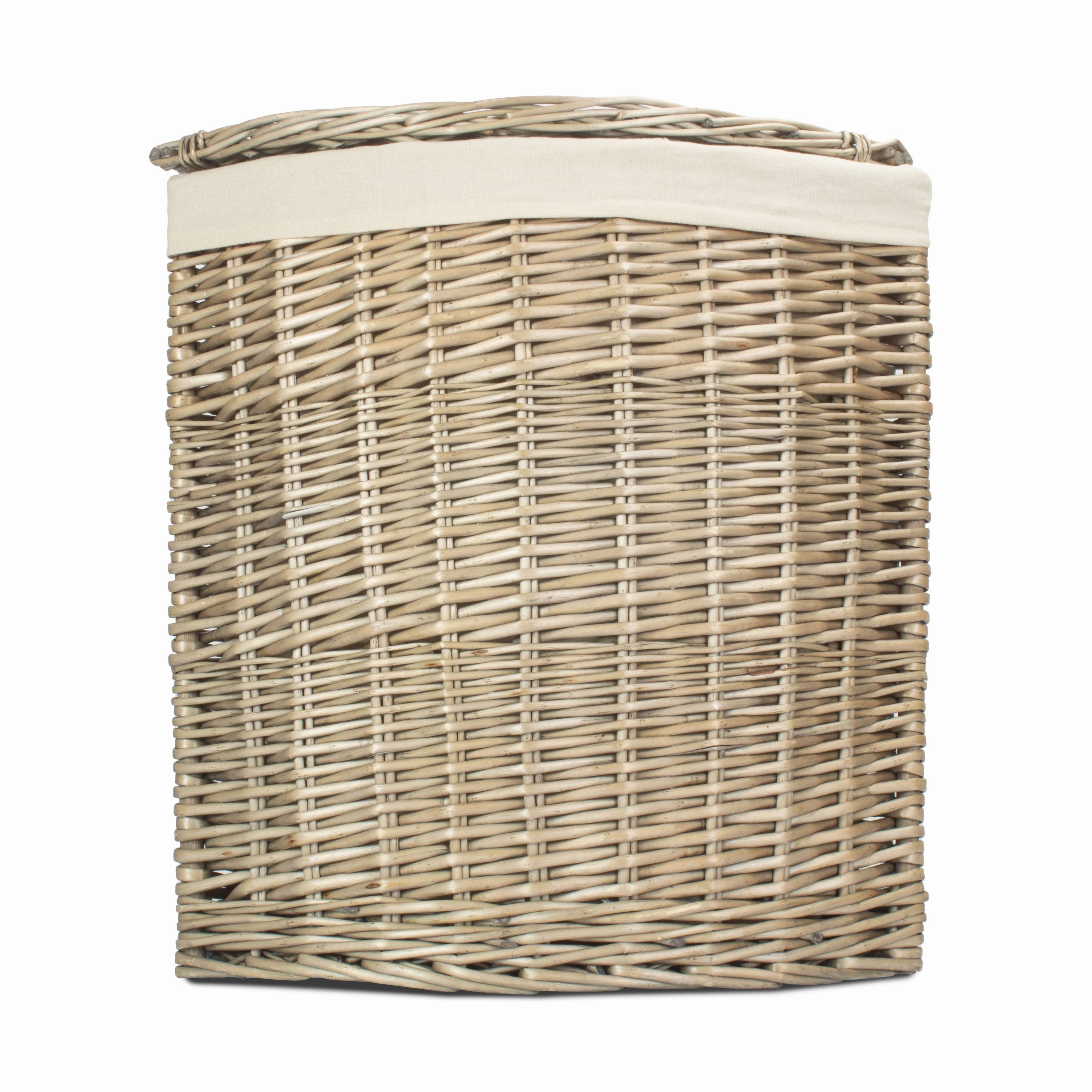 Antique Wash Willow Small Corner Linen Basket with White Lining