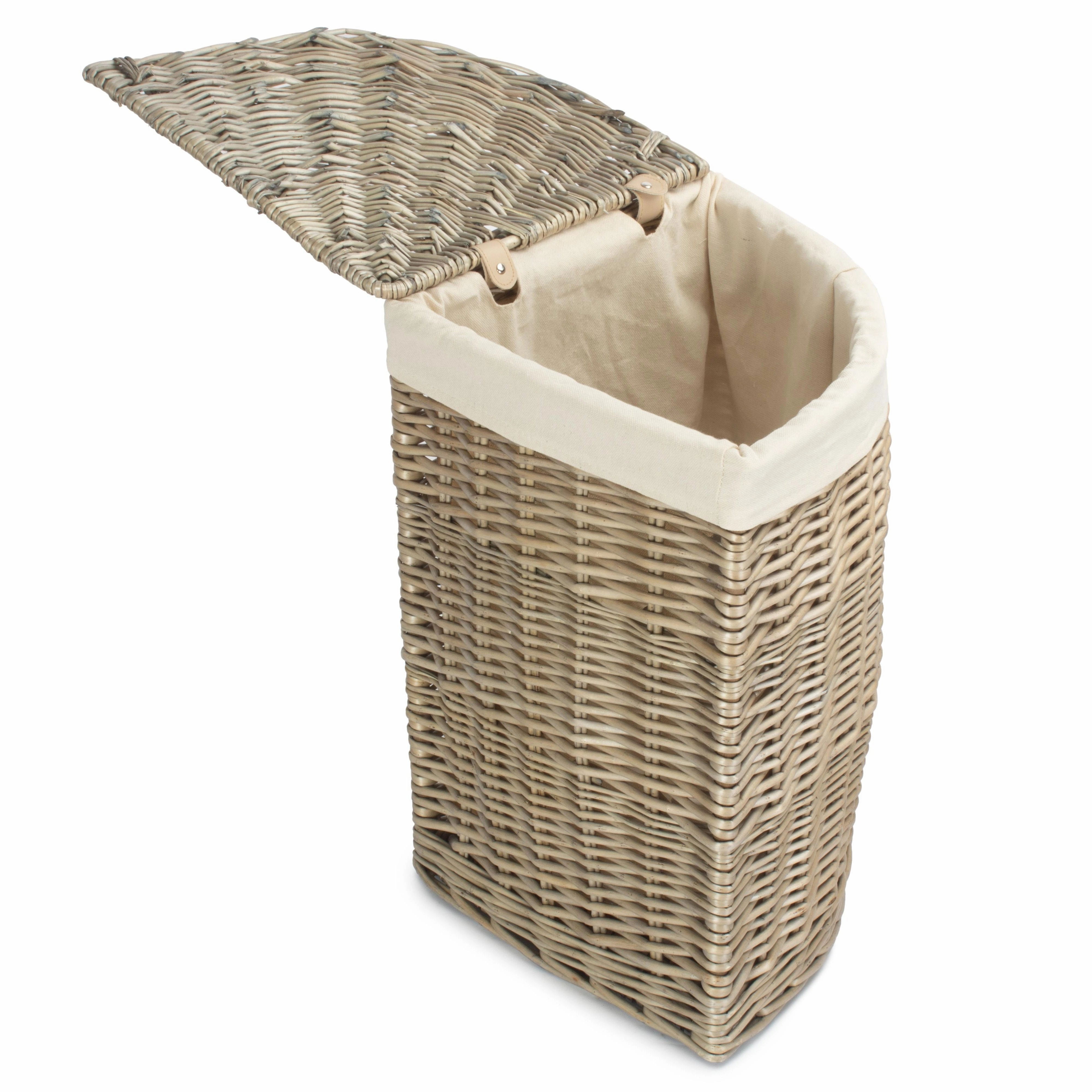 Antique Wash Willow Small Corner Linen Basket with White Lining