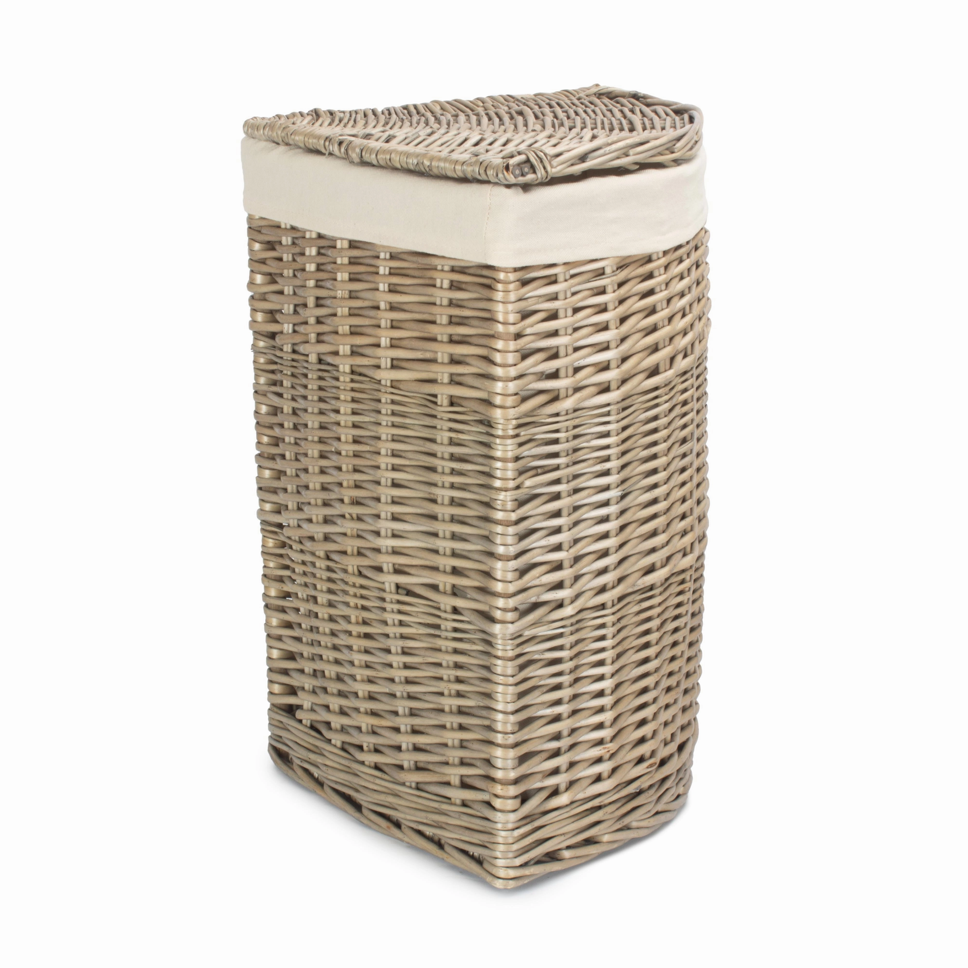 Antique Wash Willow Small Corner Linen Basket with White Lining