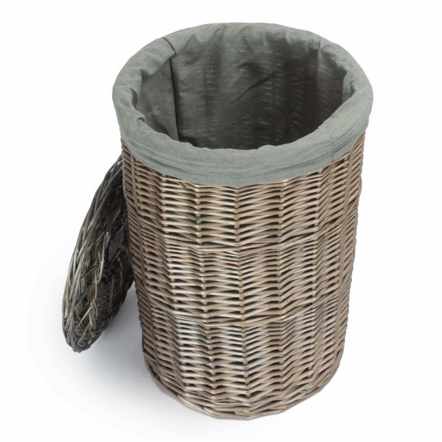 Antique Wash Willow Small Round Linen Basket with Grey Sage Lining