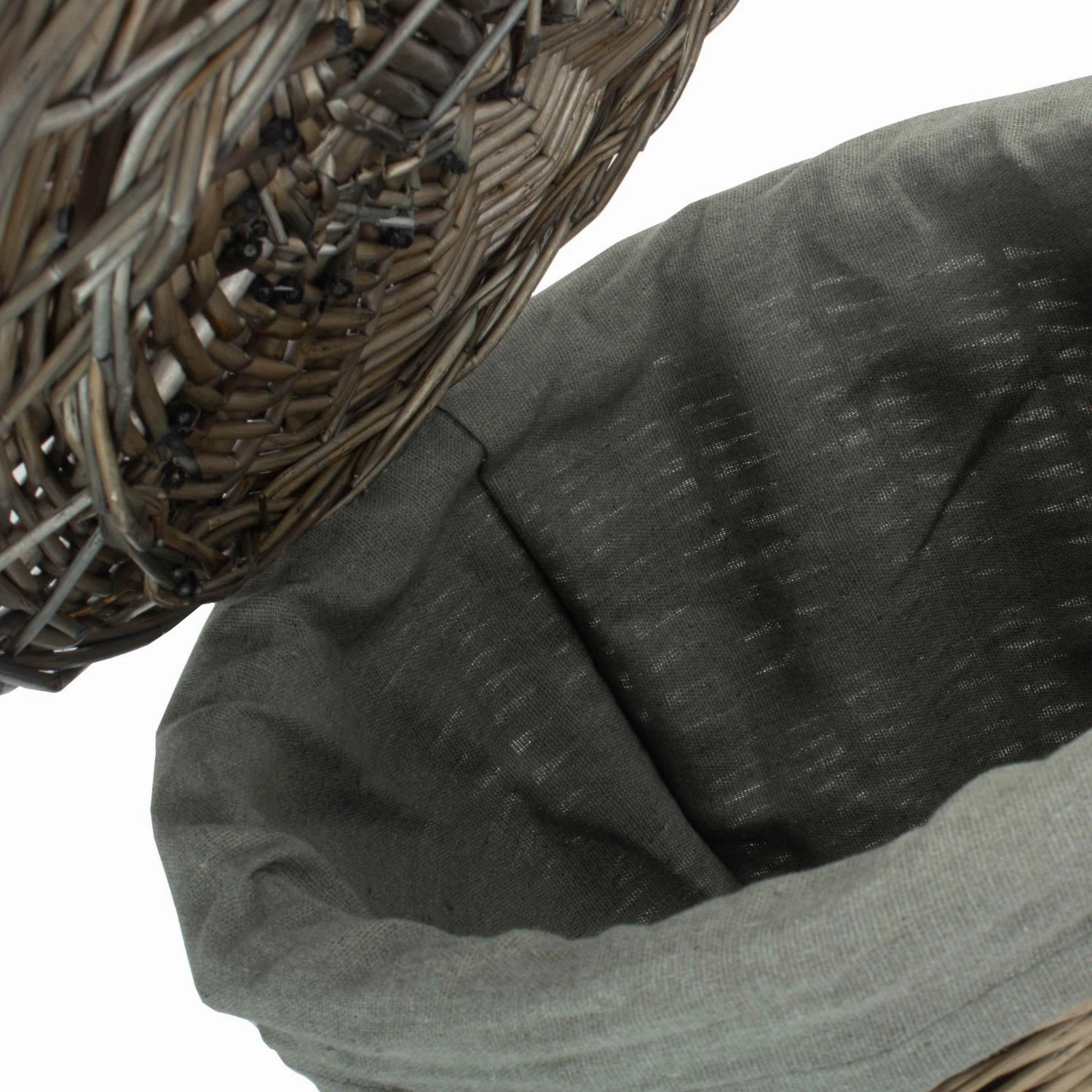 Antique Wash Willow Small Round Linen Basket with Grey Sage Lining