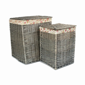 Antique Wash Willow Square Laundry Basket with Garden Rose Lining Set 2 laundry organizer,dirty clothes basket,plastic laundry basket