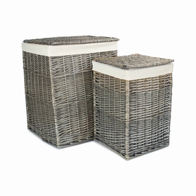 Antique Wash Willow Square Laundry Basket with White Lining Set 2 laundry organizer,dirty clothes basket,plastic laundry basket