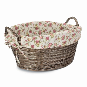 Antique Wash Willow Washing Basket with Garden Rose Lining laundry organizer,dirty clothes basket,plastic laundry basket