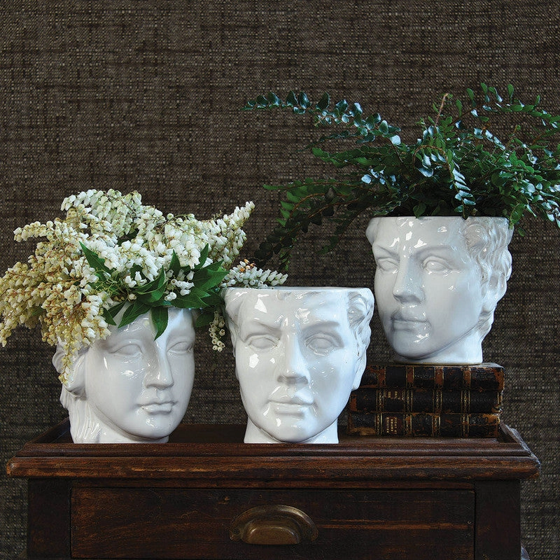 Apollo Ceramic Head Cachepot - White