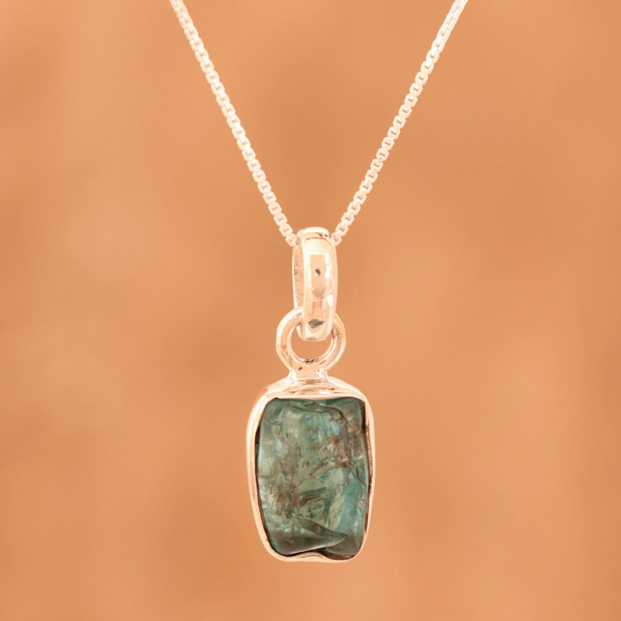 Appealing Sea Apatite Nugget Pendant Necklace Crafted in India