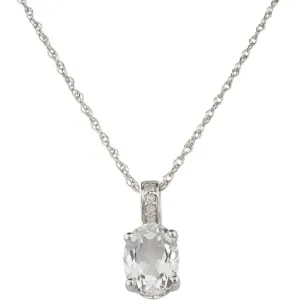 April Birthstone Pendant: 14K White Gold Diamond And Oval White Topaz Pendant Necklace