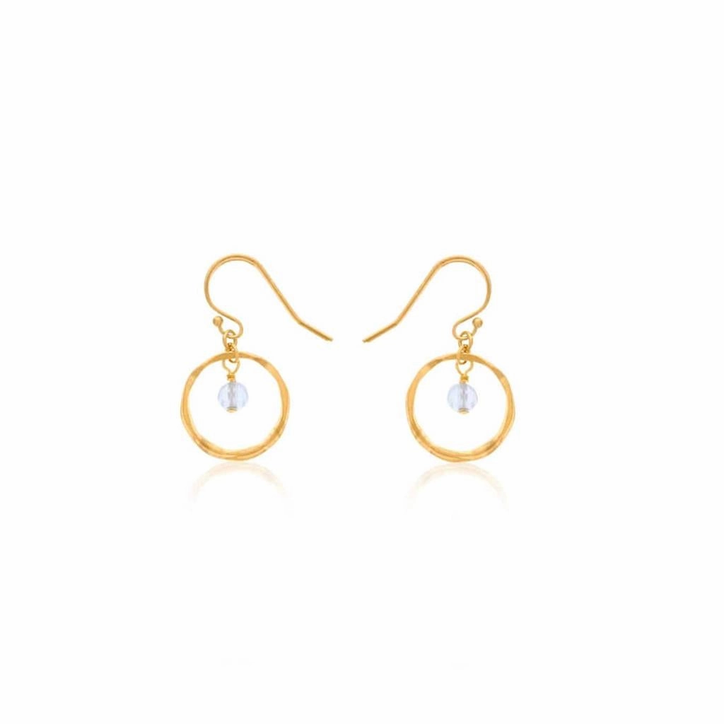 April Birthstone Earrings: Gold Filled Circle Earrings With White Topaz Beads