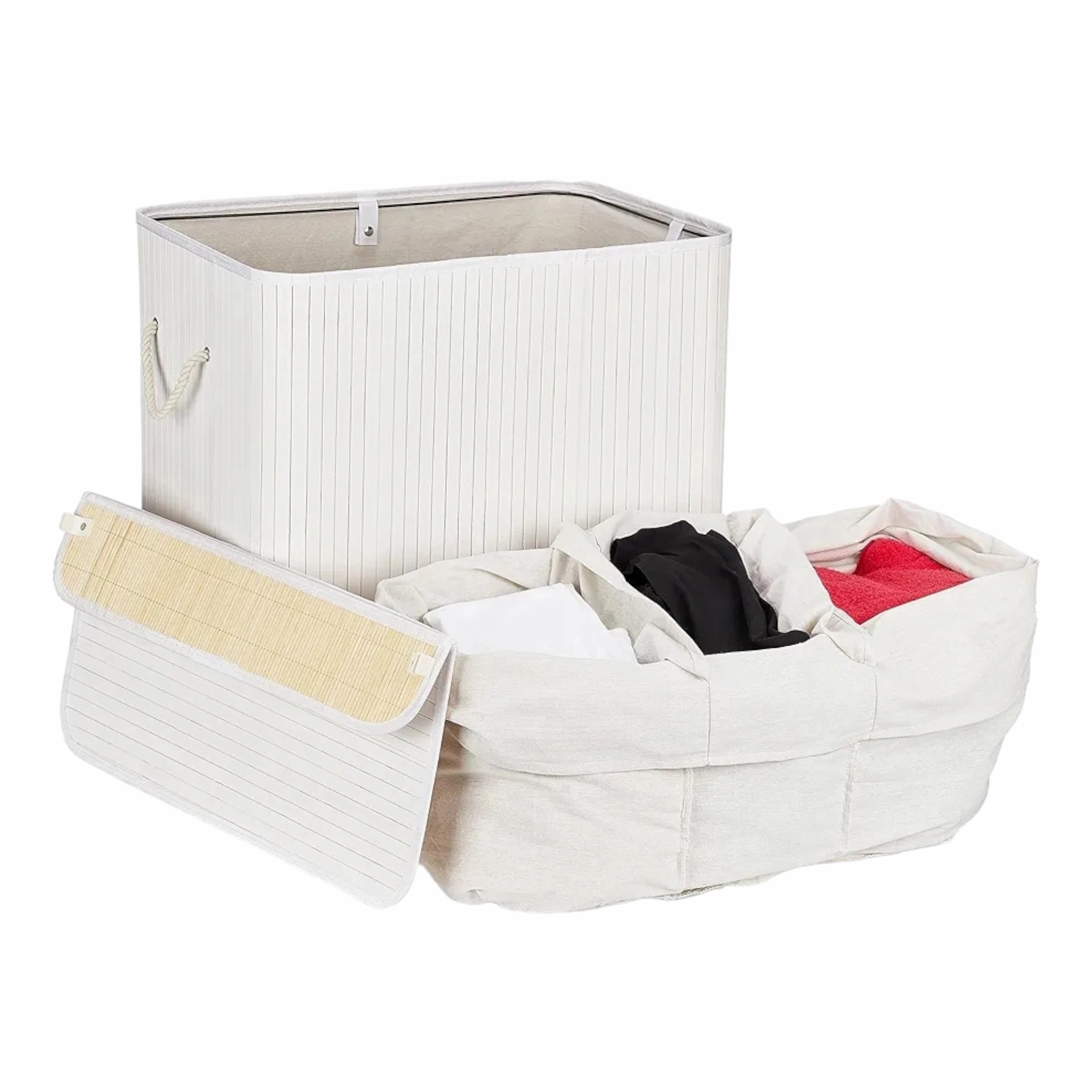 Aqua Bamboo Foldable Laundry Basket Double Rectangle White 15690