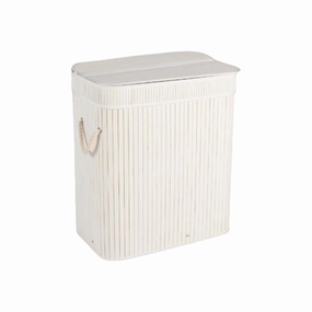 Aqua Bamboo Foldable Laundry Basket Double Rectangle White 15690 fabric hamper,portable laundry bin,laundry storage
