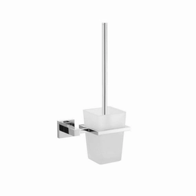 Aqua PIAZZA Toilet Brush W/ Frosted Glass Cup - Chrome Toilet Brush,Bathroom Cleaner