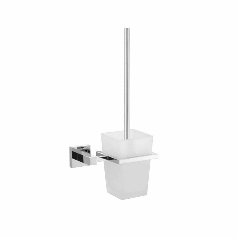 Aqua PIAZZA Toilet Brush W/ Frosted Glass Cup - Chrome Toilet Brush,Bathroom Cleaner