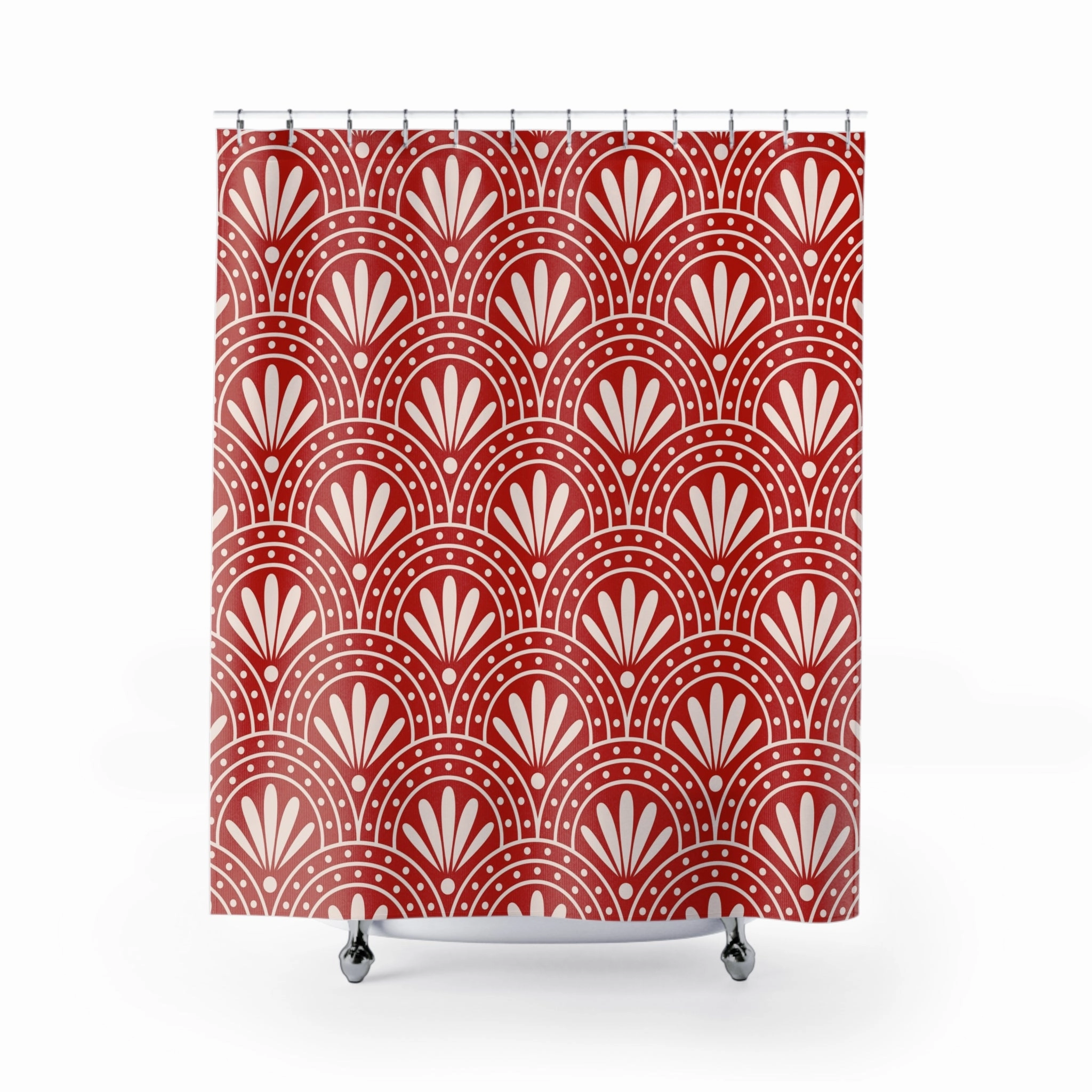Art Deco Fabric Shower Curtain | Red White Retro Bath Curtain Lighting,Home Lighting
