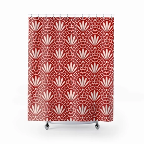 Art Deco Fabric Shower Curtain | Red White Retro Bath Curtain Lighting,Home Lighting