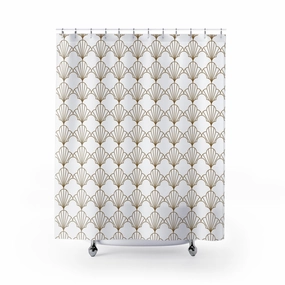 Art Deco Shower Curtain | Beige White Shell, Art Nouveau Lighting,Home Lighting