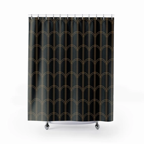 Art Deco Shower Curtain | Black, Gold Beige Arches, Art Nouveau Lighting,Home Lighting