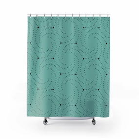 Art Deco Shower Curtain | Black Sage Teal Green, Minimalist Geometric Lighting,Home Lighting