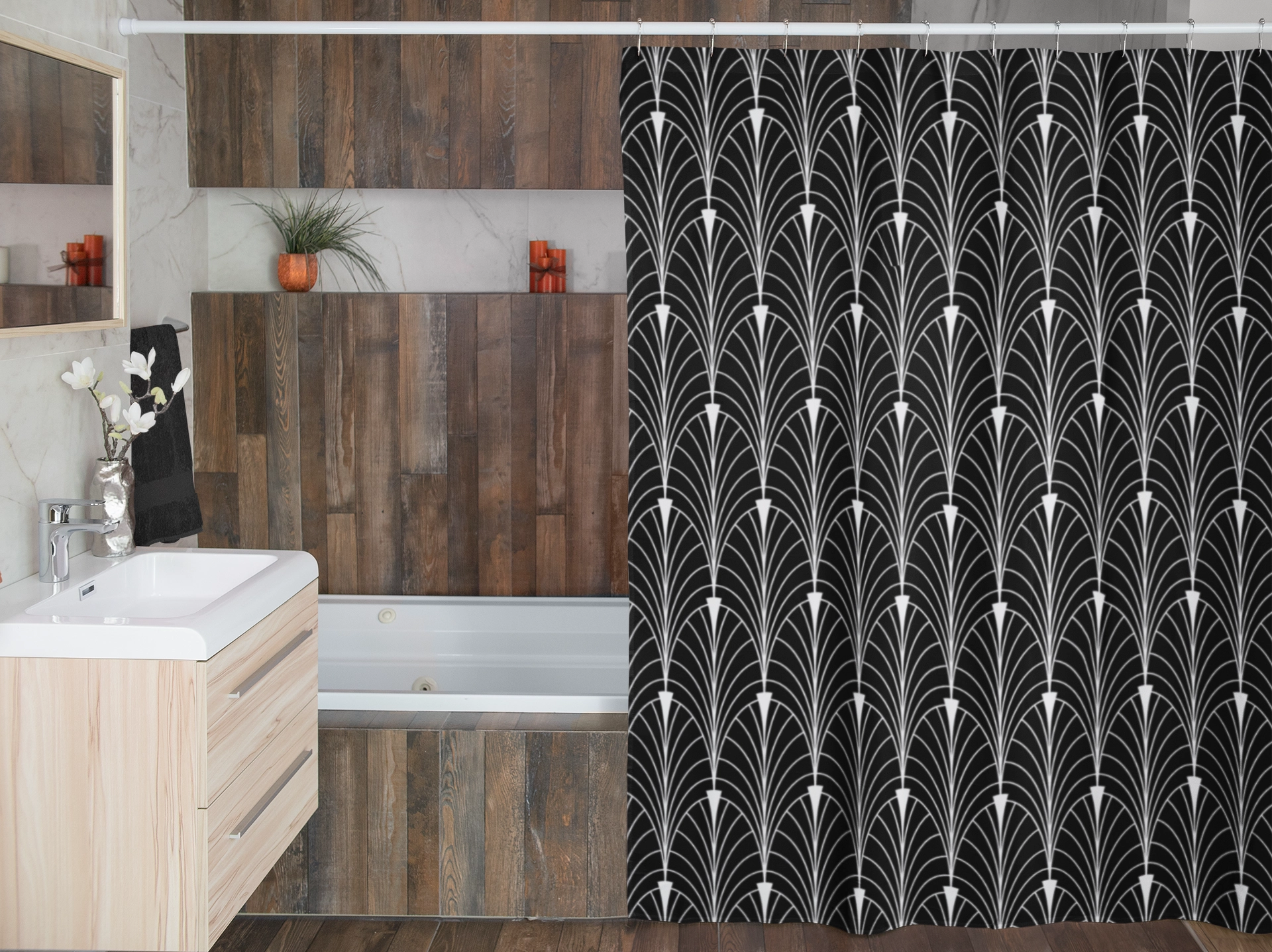 Art Deco Shower Curtain | Black White Gatsby Lighting,Home Lighting