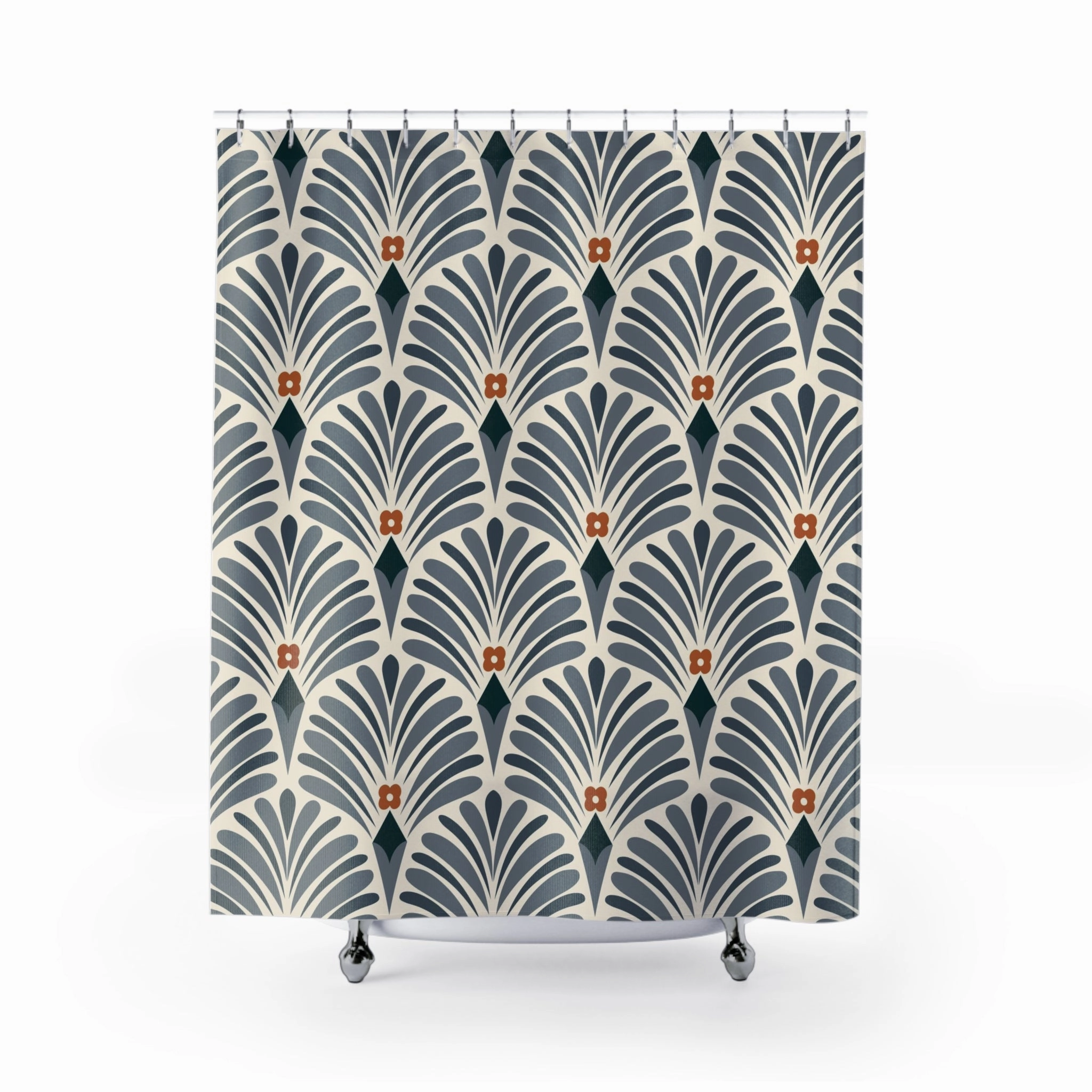 Art Deco Shower Curtain | Blue Rust Cream Bath Curtain Lighting,Home Lighting