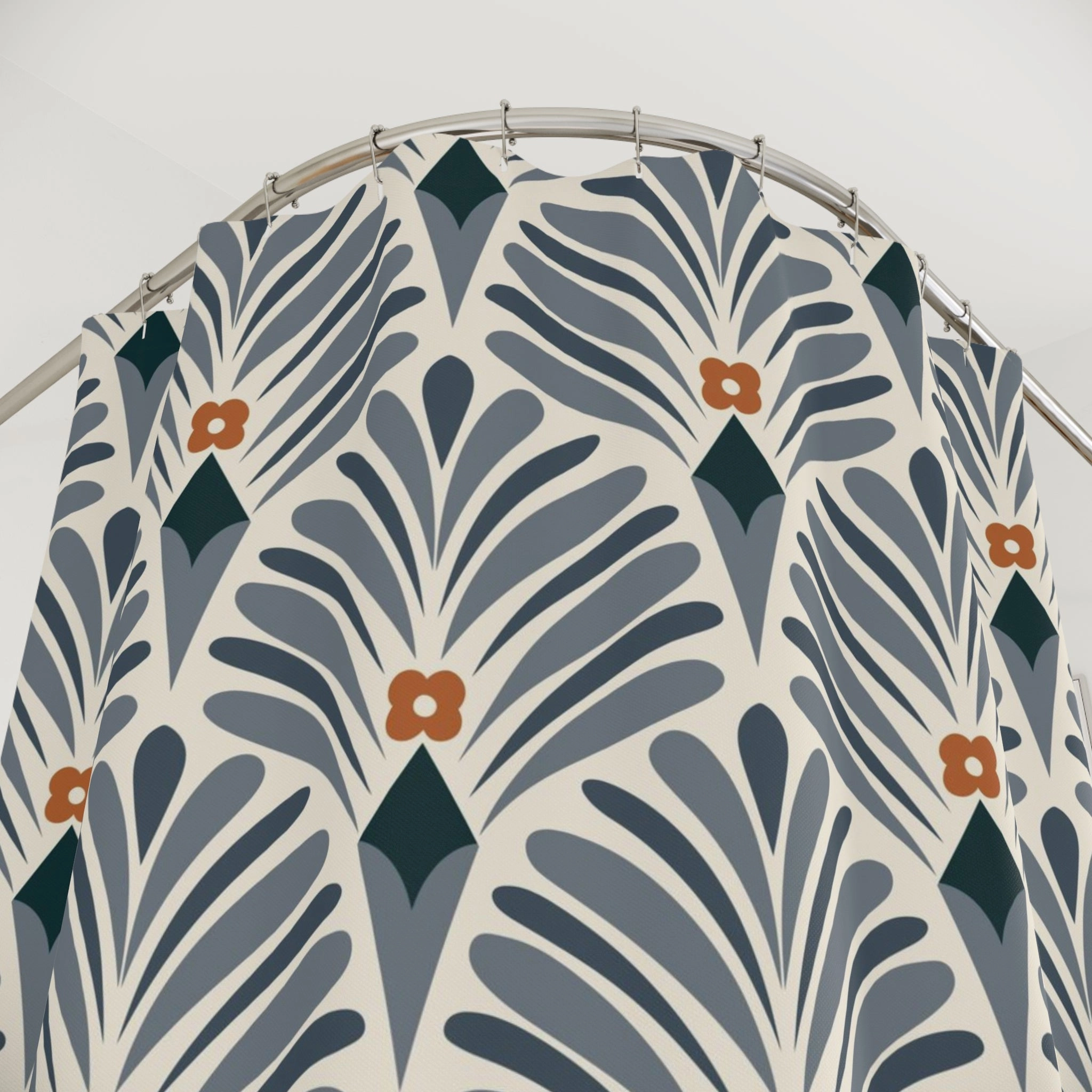 Art Deco Shower Curtain | Blue Rust Cream Bath Curtain