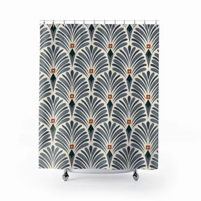Art Deco Shower Curtain | Blue Rust Cream Bath Curtain Lighting,Home Lighting
