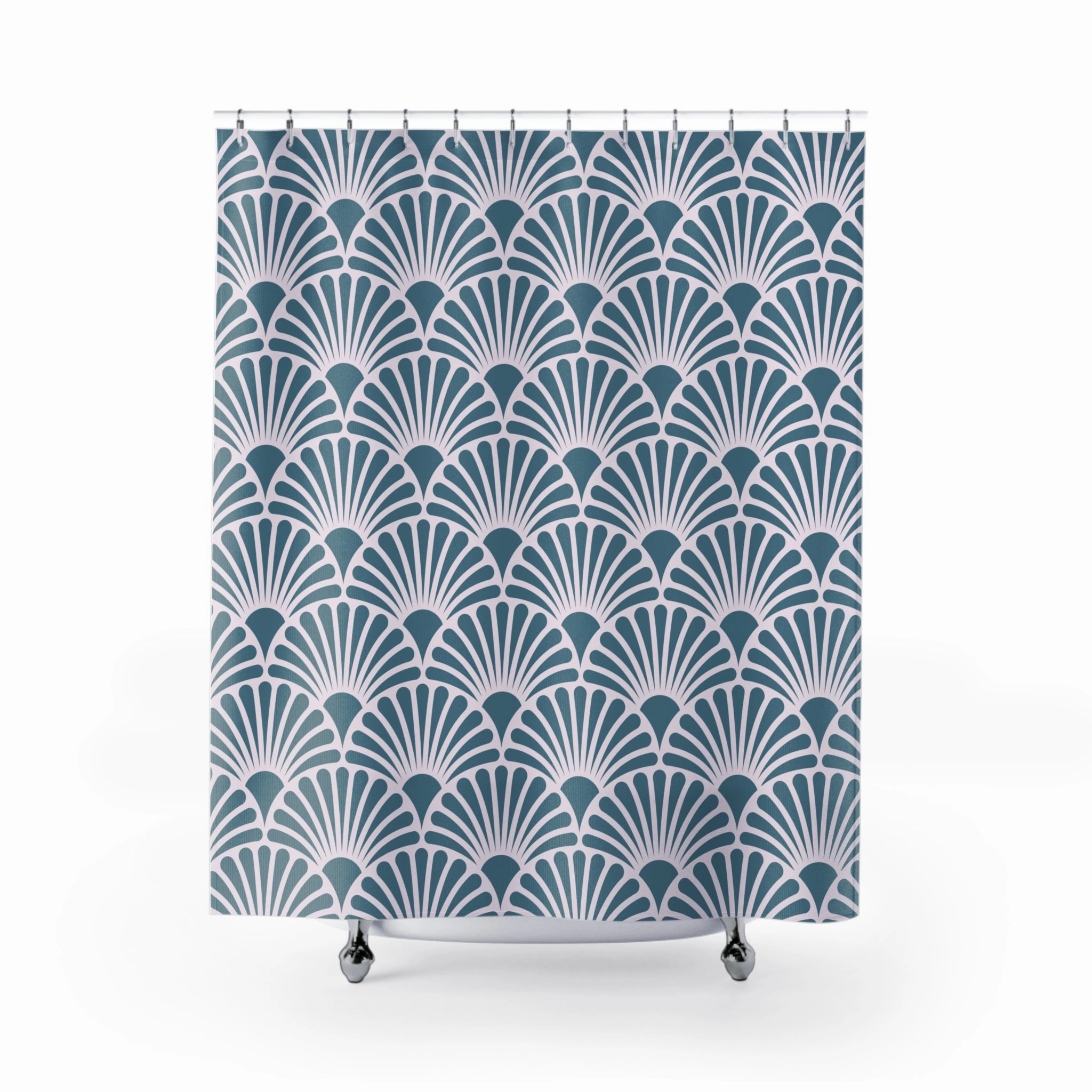 Art Deco Shower Curtain | Blue, White Fan Bath Curtain Lighting,Home Lighting