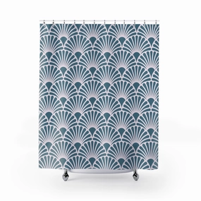 Art Deco Shower Curtain | Blue, White Fan Bath Curtain Lighting,Home Lighting