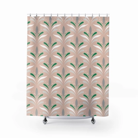 Art Deco Shower Curtain | Blush Peach, Green Grey White Lighting,Home Lighting