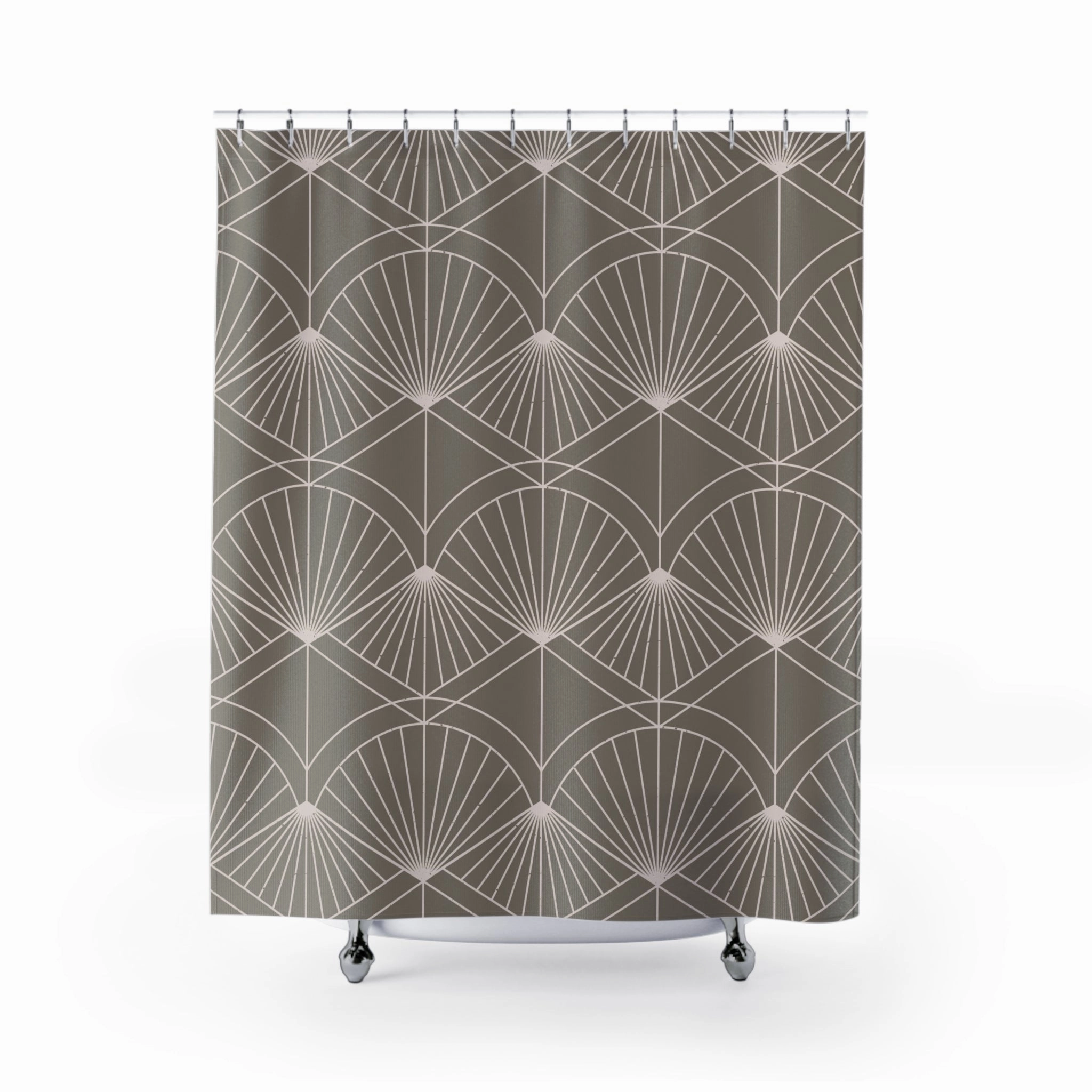 Art Deco Shower Curtain | Geometric Fan Taupe Bath Curtain Lighting,Home Lighting