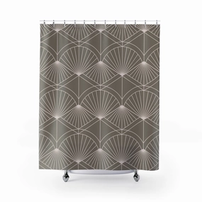 Art Deco Shower Curtain | Geometric Fan Taupe Bath Curtain Lighting,Home Lighting
