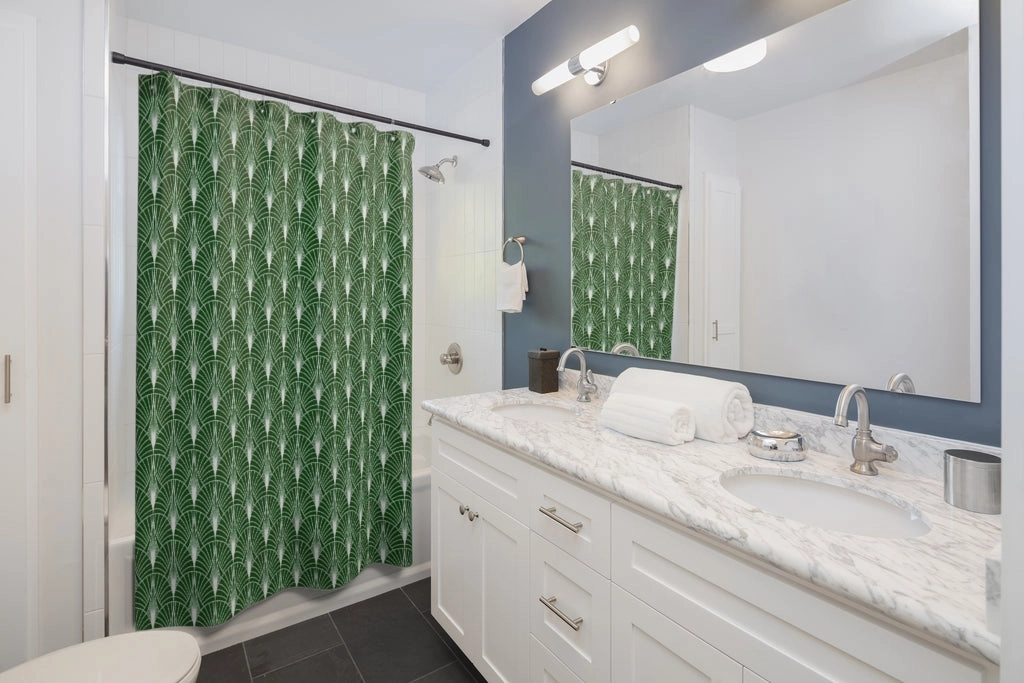 Art Deco Shower Curtain | Green White Gatsby