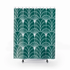 Art Deco Shower Curtain | Hunter Green, White Bathroom Decor Lighting,Home Lighting