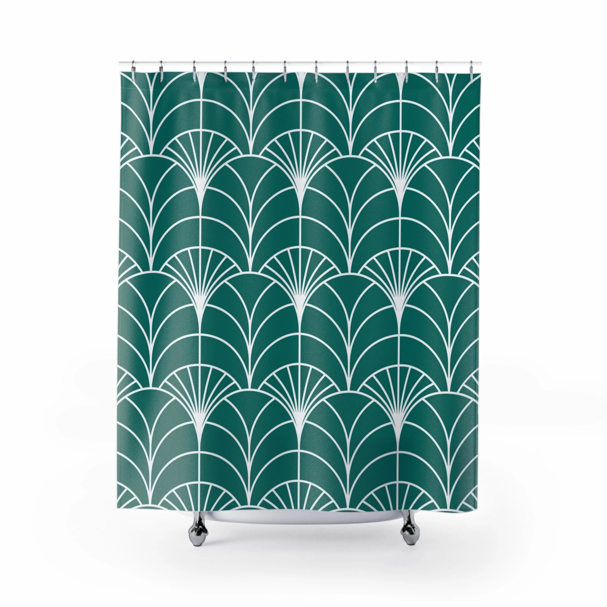 Art Deco Shower Curtain | Hunter Green, White Bathroom Decor Lighting,Home Lighting