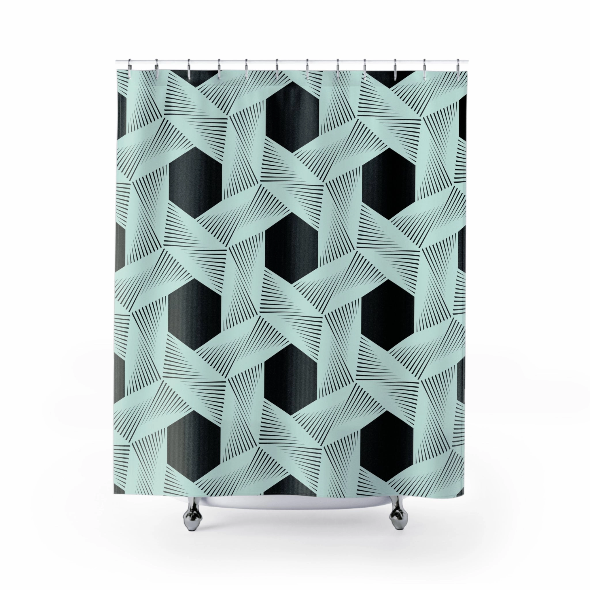 Art Deco Shower Curtain | Mint Green Black, Minimalist Geometric Lighting,Home Lighting