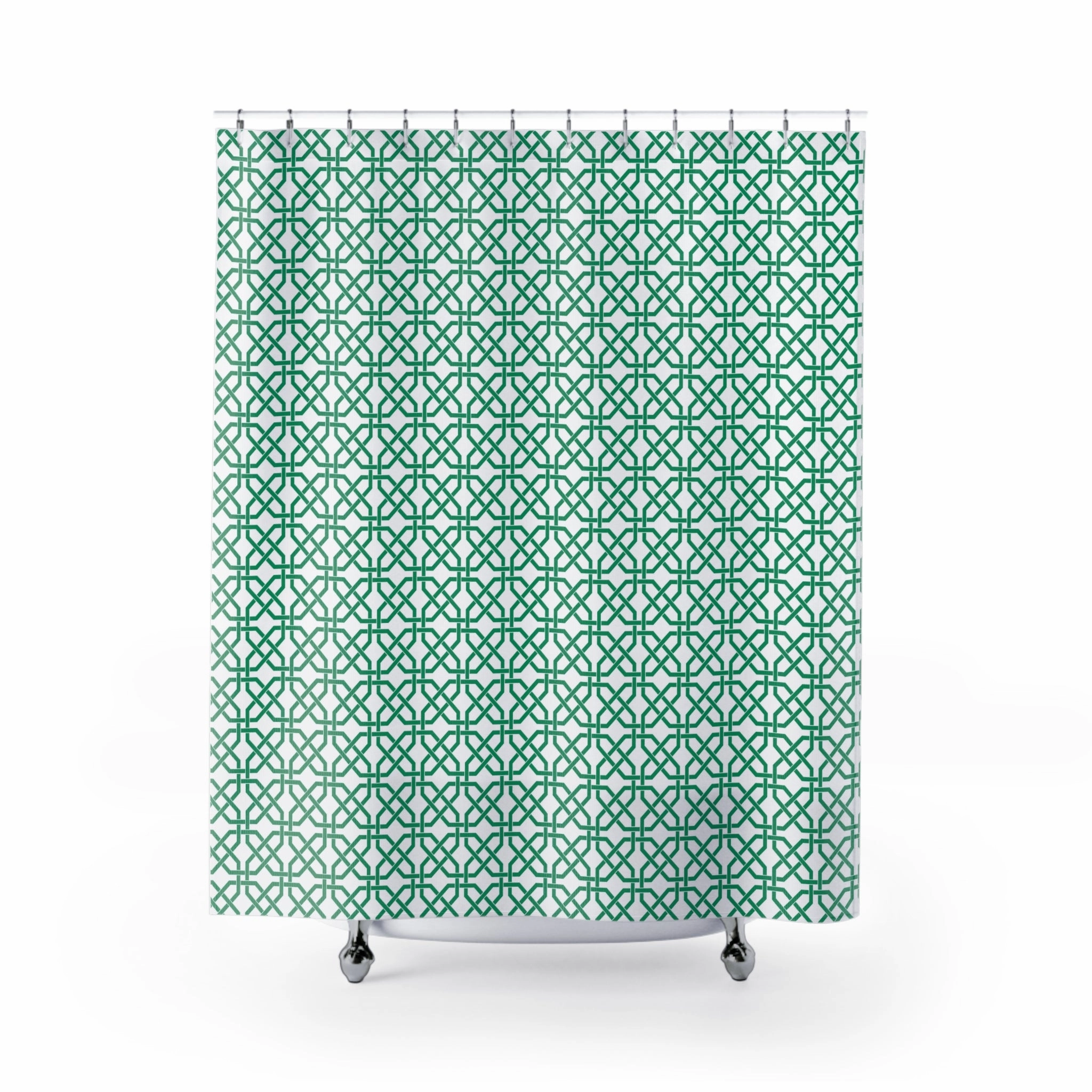 Art Deco Shower Curtain | Sage Green, Geometric White Lighting,Home Lighting