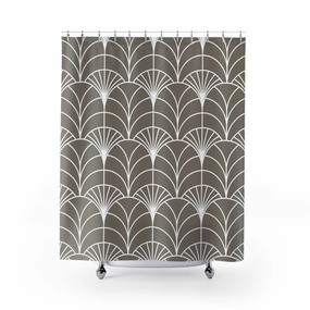 Art Deco Shower Curtain | Taupe Beige White, Art Nouveau Lighting,Home Lighting