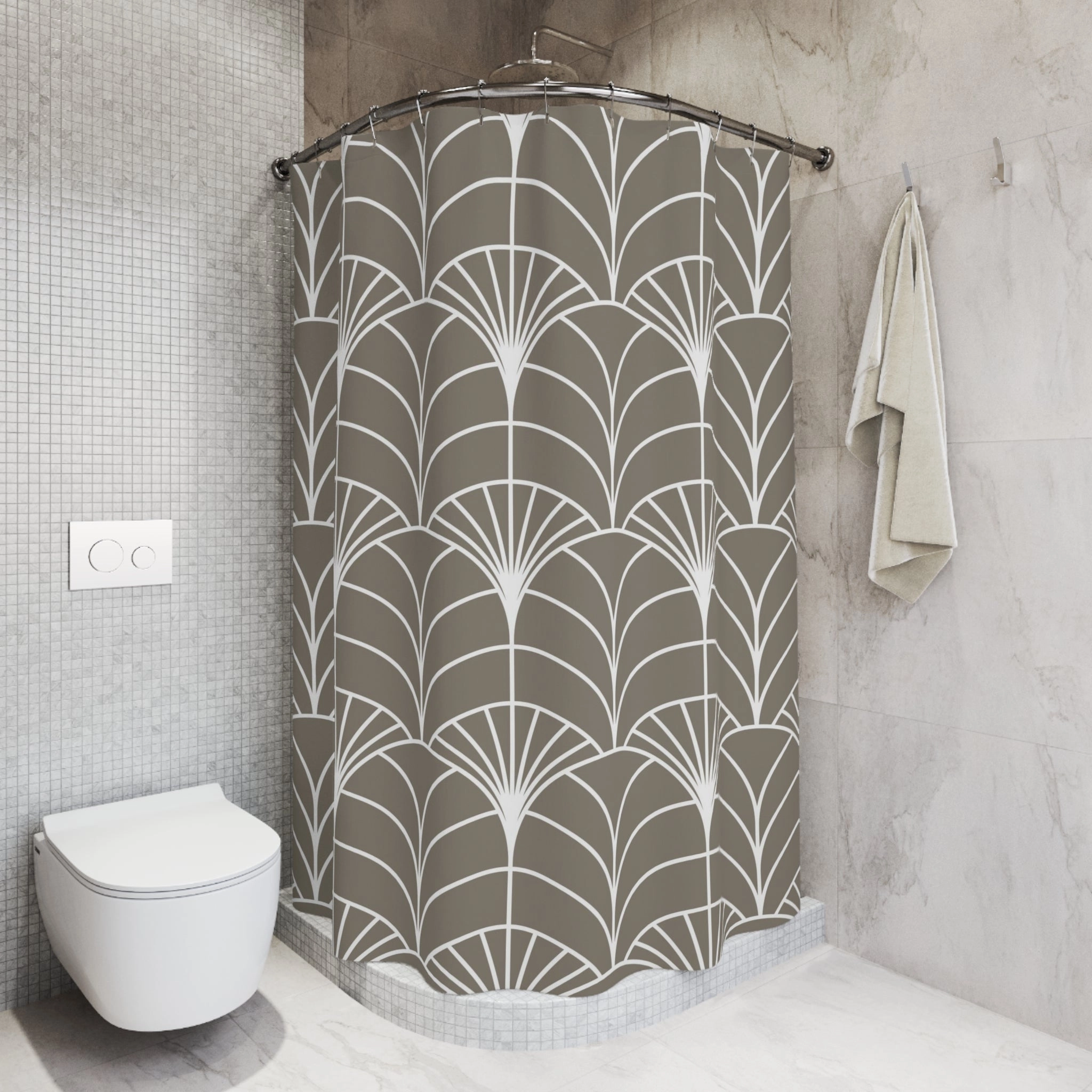 Art Deco Shower Curtain | Taupe White Bath Curtain Lighting,Home Lighting