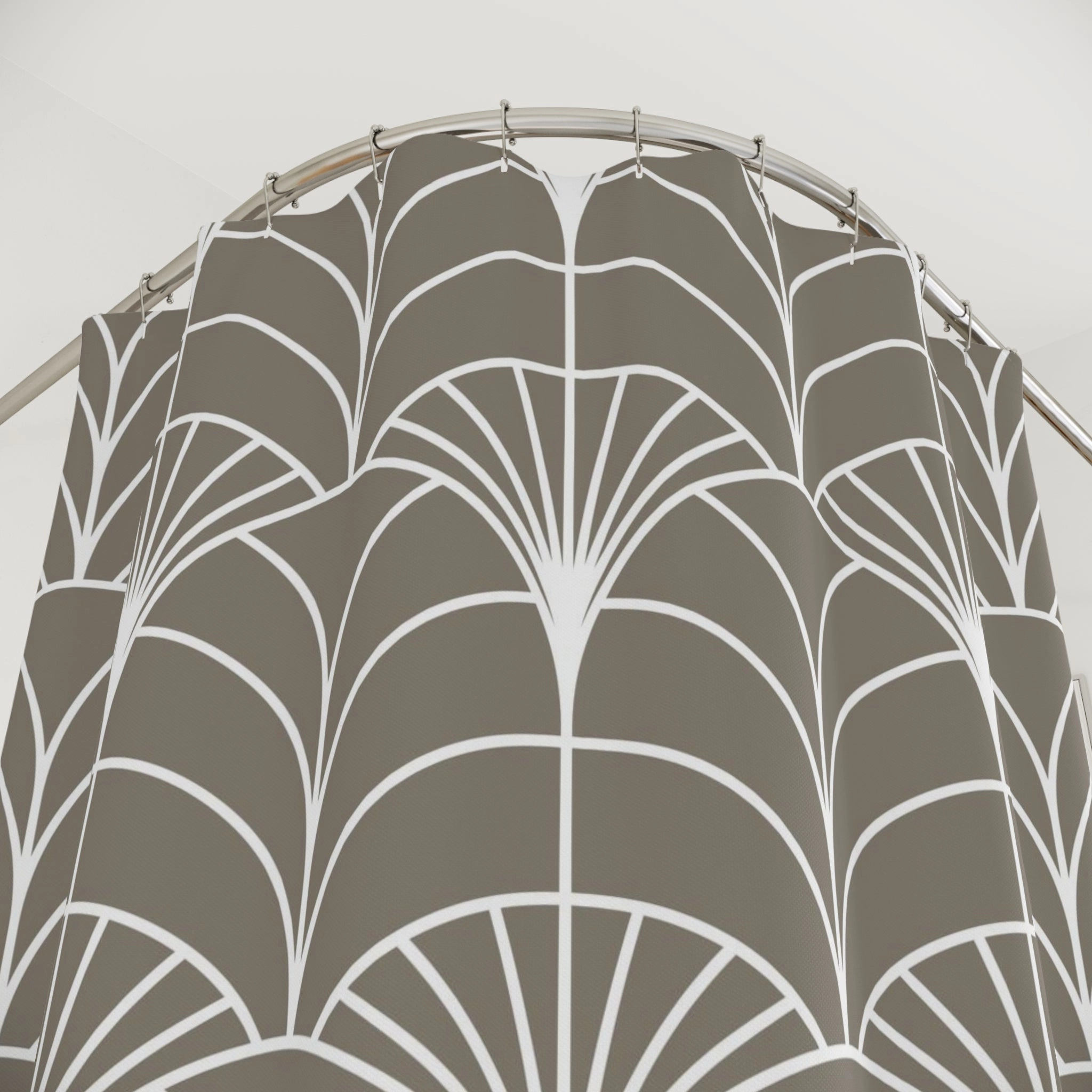 Art Deco Shower Curtain | Taupe White Bath Curtain